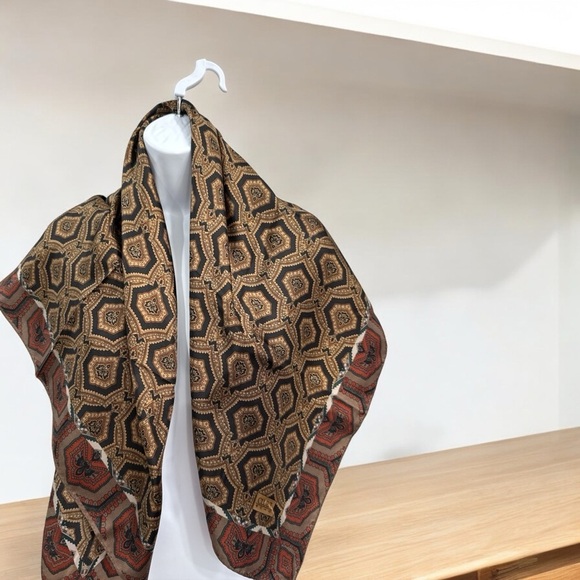 Echo Scarf "Club 7" Black Brown Geometric And Pailsley Print Silk - Picture 9 of 12